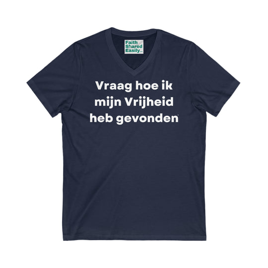 Vrijheid/Freedom, Unisex Jersey Short Sleeve V-Neck Tee (NL EU)