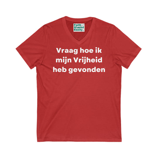 Vrijheid/Freedom, Unisex Jersey Short Sleeve V-Neck Tee (NL EU)