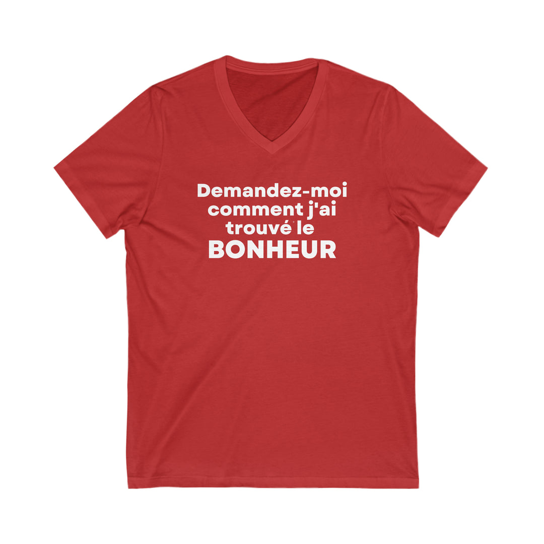 Bonheur/Happiness, Unisex Jersey Short Sleeve V-Neck Tee (FR CDN)