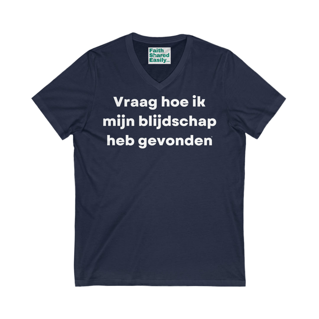 Blijdschalp/Happiness, Unisex Jersey Short Sleeve V-Neck Tee (NL EU)
