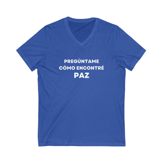 Paz/Peace, Unisex Jersey Short Sleeve V-Neck Tee (ES CDN)