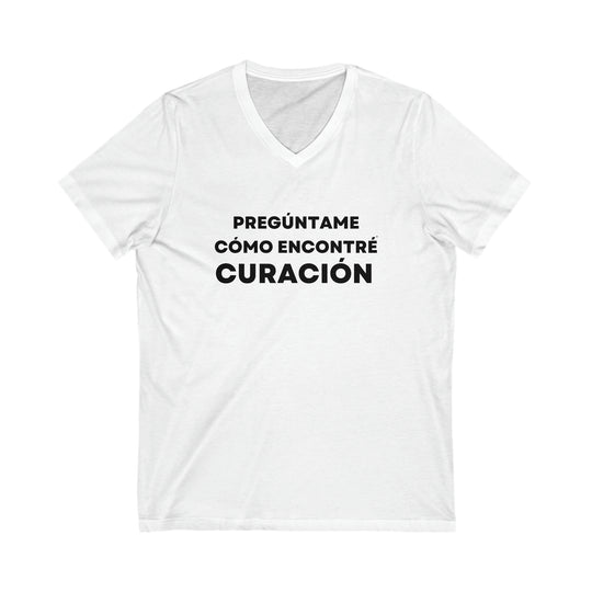 Curación/Healing, Unisex Jersey Short Sleeve V-Neck Tee (ES CDN)