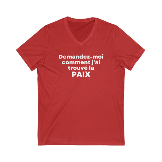 Paix/Peace, Unisex Jersey Short Sleeve V-Neck Tee (FR CDN)