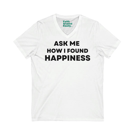 HAPPINESS, Unisex Jersey Short Sleeve V-Neck Tee (EU DE)