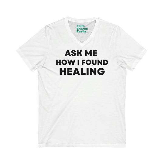 (DE) HEALING, Unisex Jersey Short Sleeve V-Neck Tee