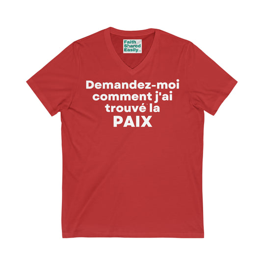 Paix/Peace, Unisex Jersey Short Sleeve V-Neck Tee (FR EU)